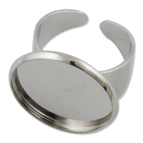 20mm Round Adjustable Shallow bottom Imitation Rhodium plated Ring Base Setting Pendants With20 MM round Pad,Sold 20PCS Per Package