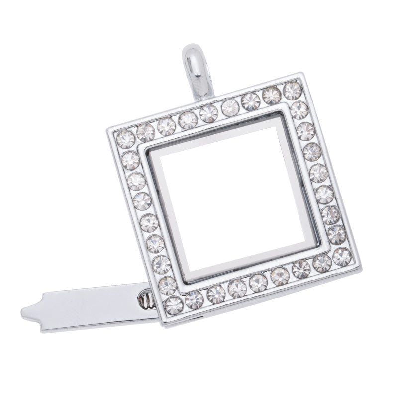24.5x31.5mm magnetic floating locket,square with Clear rhinestones floacting charm lockets,5pcs/lot