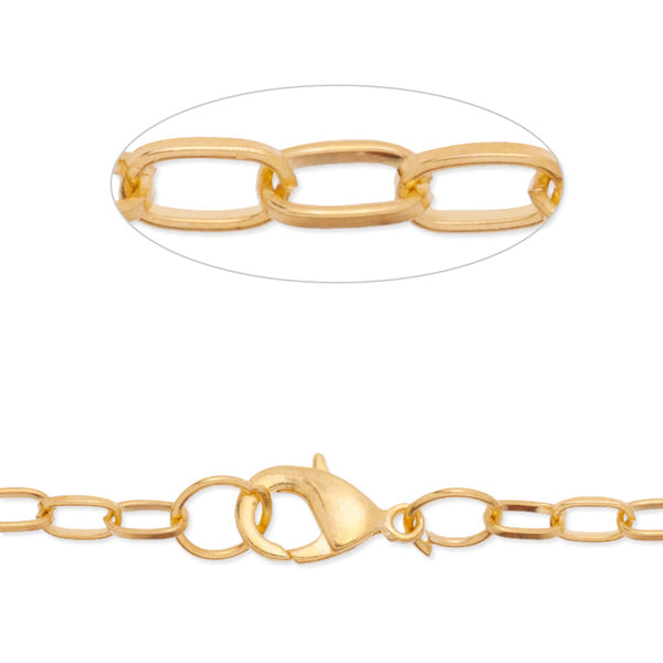 24 inch long flat necklace chain for pendant,4x6.5mm link size,Lobster Clasp end,Brass chain,golden plated,20pcs/lot
