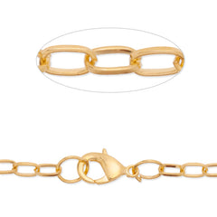 24 inch long flat necklace chain for pendant,4x6.5mm link size,Lobster Clasp end,Brass chain,golden plated,20pcs/lot