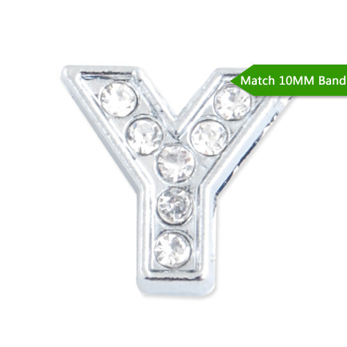 10MM Letter "Y" Slider Charms,Crystal Rhinestones Alphabets Beads,Silver Plated,Match 10mm Band or Slider Bracelet;sold 50pcs per pkg