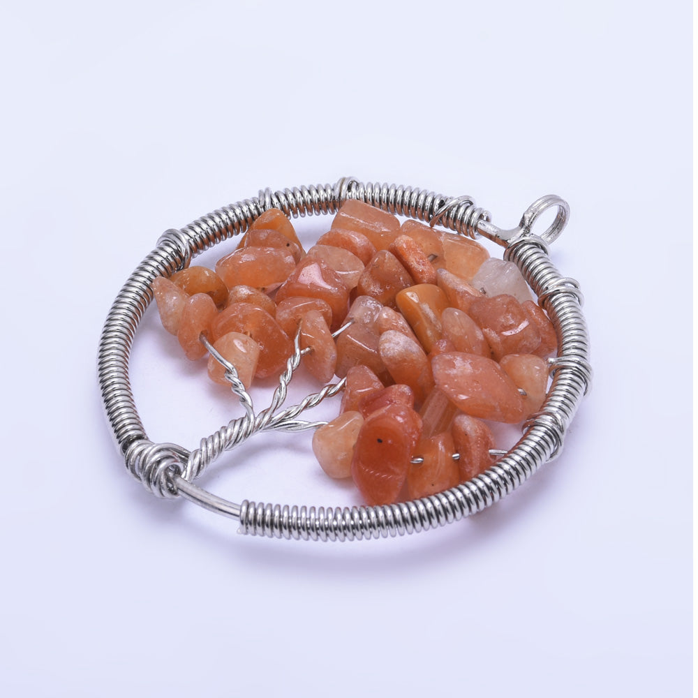 1 Light Red 46mm Irregular Natural Stone Healing Fashion Jewelry Charm Crystal High Quality Pendant Tree of Life Women'sFashion Handwork