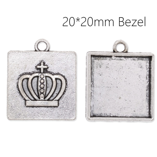 Antique Silver pendant tray with 20x20mm Square bezel,another sided is Crown,20pcs/lot
