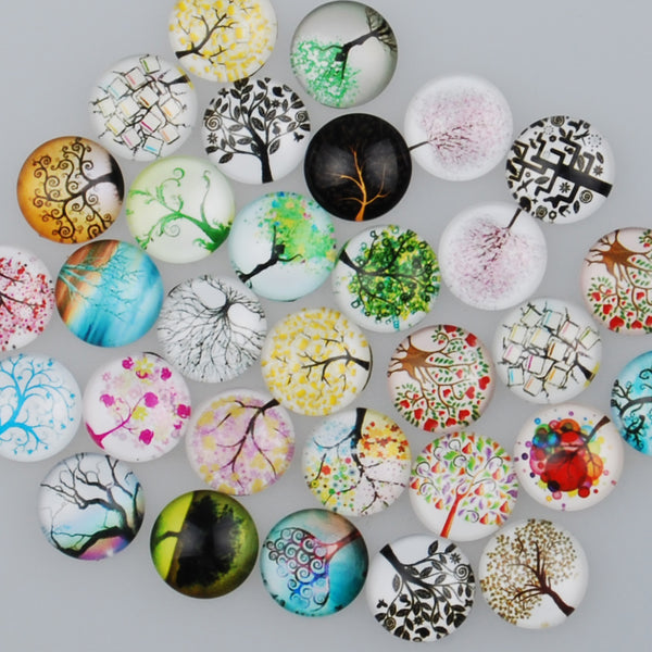 14MM Round pattern glass cabochons with mixed tree,colorful photo glass cabochon,flat back,thickness 5mm,50 pieces/lot