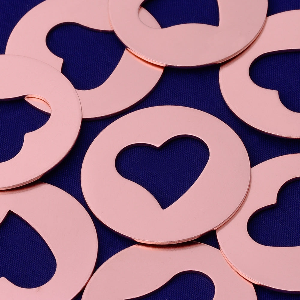 20pcs about 1 1/4" tibetara® Copper Love Heart hole Stamping supplies Metal Blank Fantastic Shine 18 Gauges