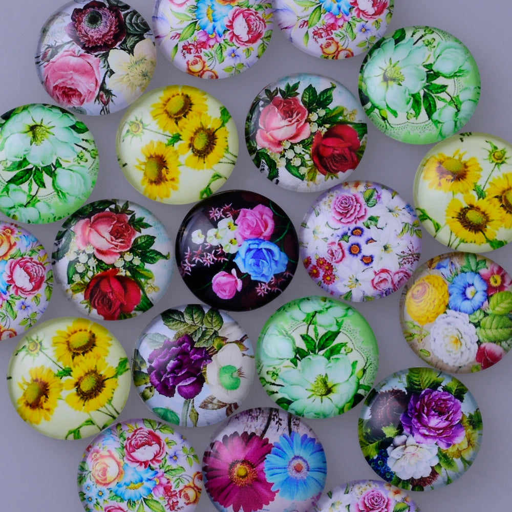 Round Flat Back  Floral Glass Cabochon settings 20mm glass Cabochon 6mm thickness ,20pcs/lot 10168750