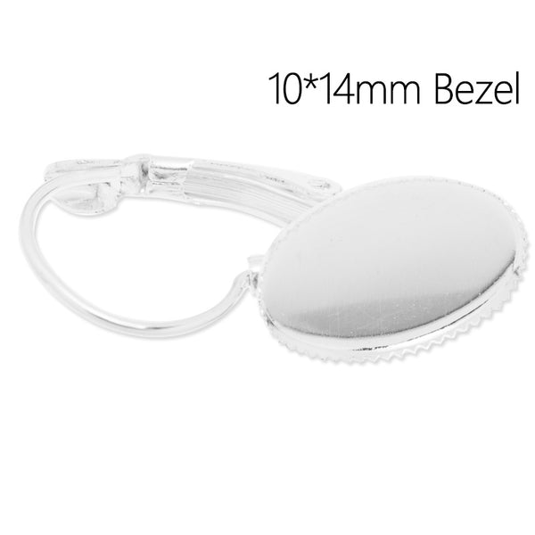 Brass French Lever Back with 10x14mm oval bezel,Earrings Blank,Silver plated,50pcs/lot