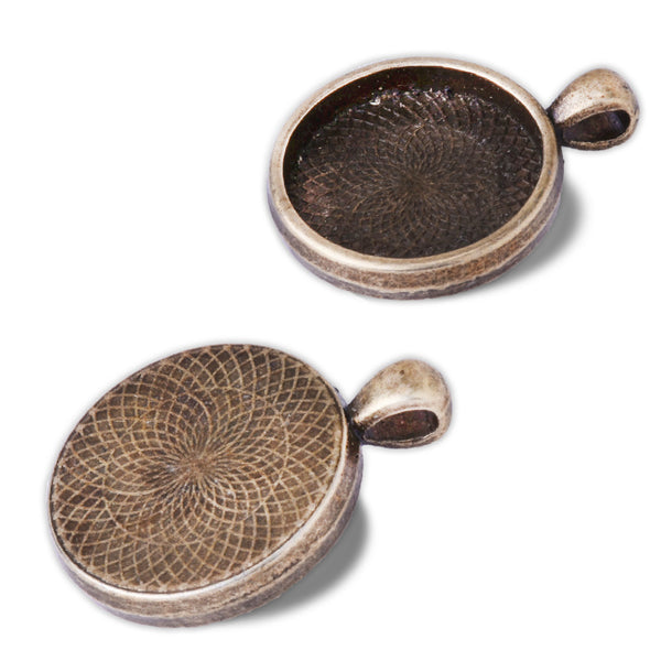 16mm  Antique Bronze Round Cameo Cabochon Bezel  Base Setting Pendants Mini pendant trays 20pcs