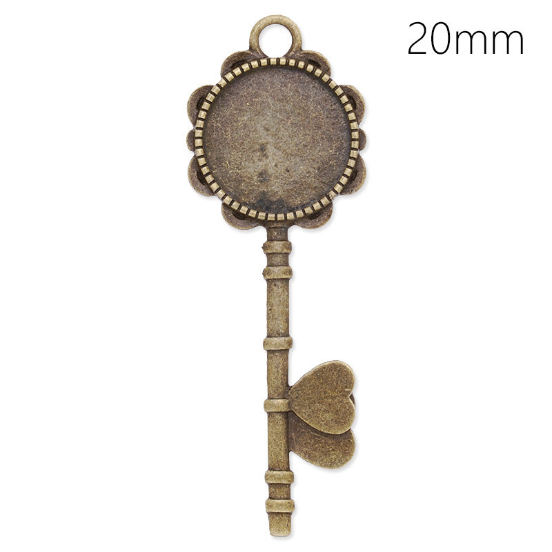 Key Pendant tray with 20mm Round bezel,Zinc Alloy filled,antique bronze plated,length:70mm,20pcs/lot