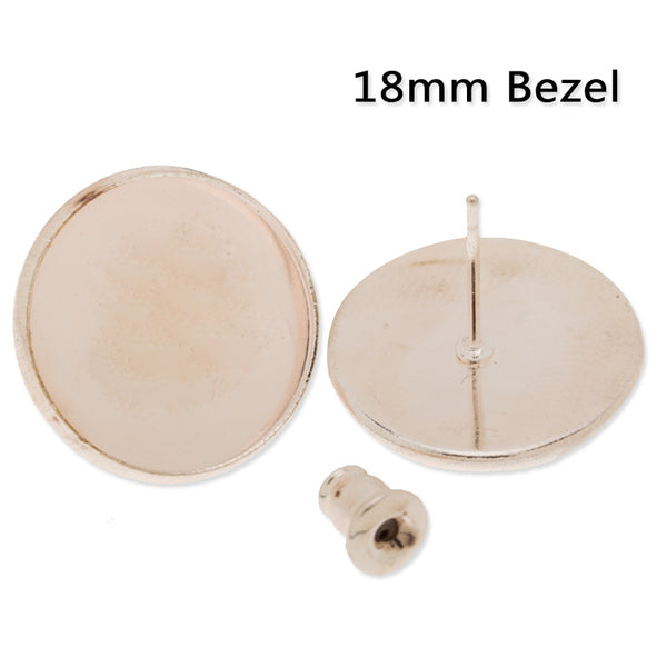 18mm Ear stud with blank bezel,Brass filled,Rose gold plated,50pcs/lot