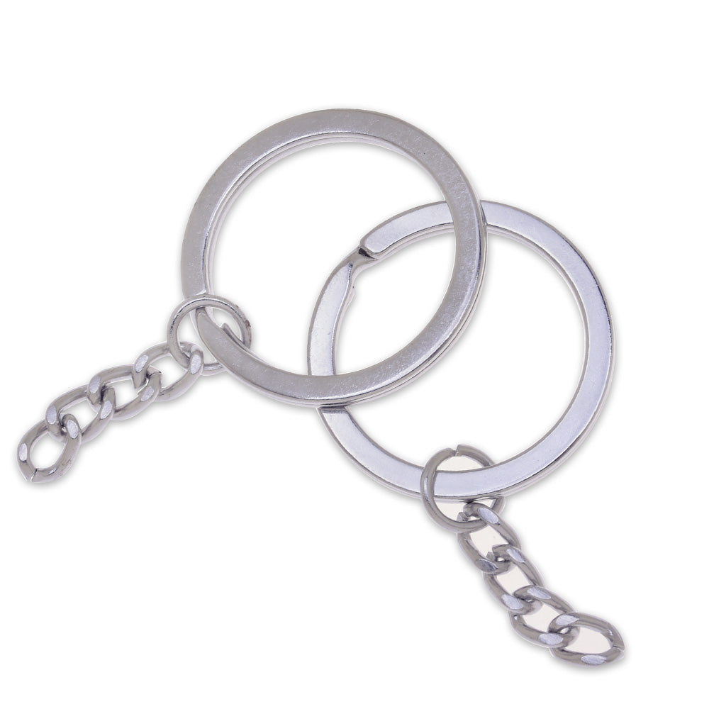 20mm Flat Keychain Ring with chain Metal Keychain Findings Split Key Ring Metal Stamping Tools white K 50 pcs 10184403