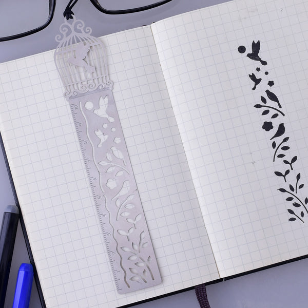 About  1 1/3*5 1/2" Stainless Steel bookmark stencil Metal Bookmark bullet journal stencil template Ruler birdcage 1pcs