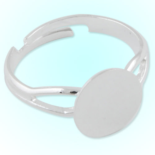 Silver Plated Adjustable Ring Blanks Base With 10MM Blank Pad,Sold 50PCS Per Package