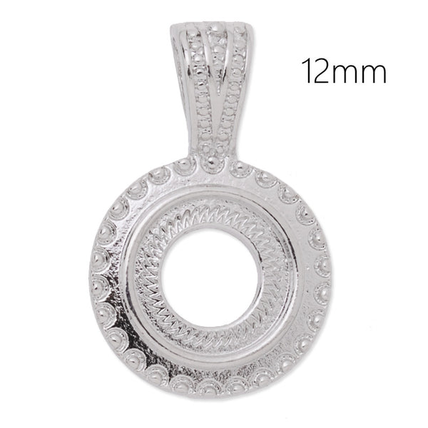 12mm Round Imitation Rhodium Plated Rope Style Cabochon Cab Pendant Setting,20pcs/lot