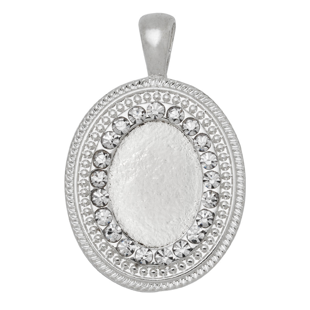 13*18mm Blank Pendant Trays,Oval Cameo Pendant Bezel Striped Edges Diamond Pendant Setting,Silver Plated,10pcs/lot