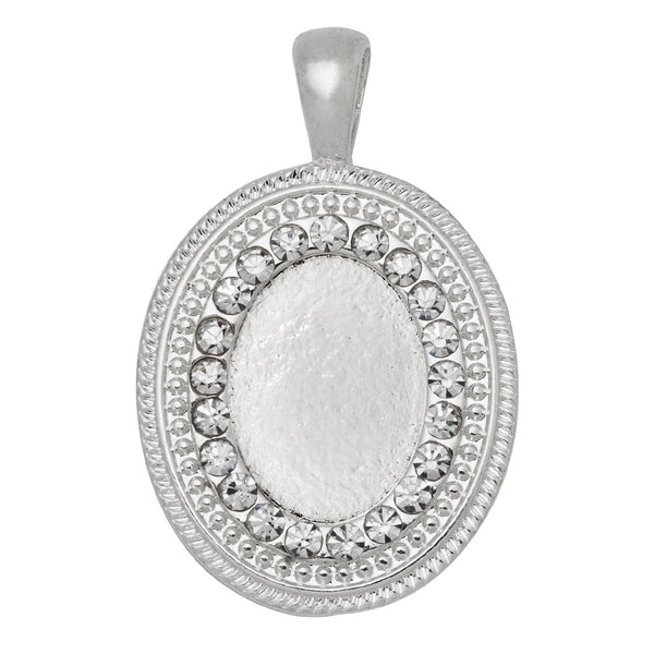 13*18mm Blank Pendant Trays,Oval Cameo Pendant Bezel Striped Edges Diamond Pendant Setting,Silver Plated,10pcs/lot
