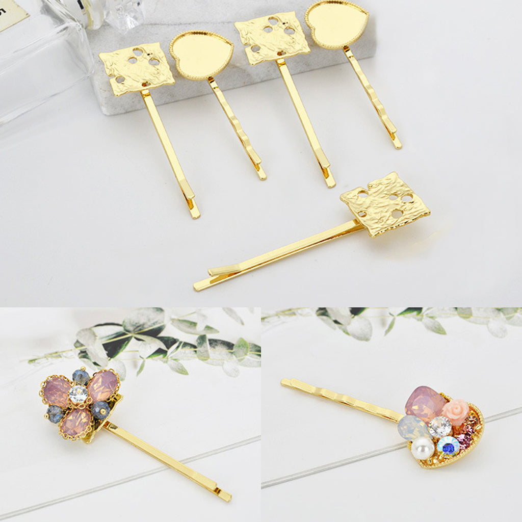 Alloy Bobby Pins Hair Clips with Blank Pad Golden Plated Hair Accessory Findings Blank Tray 5pcs 102779