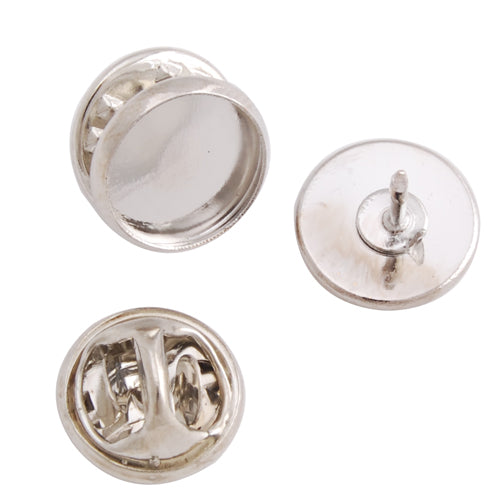 10mm Imitation Rhodium Plated Copper Cameo Brooch back,Tie Tac Clutch with 10mm Round Bezel Cup,sold 50pcs per pkg