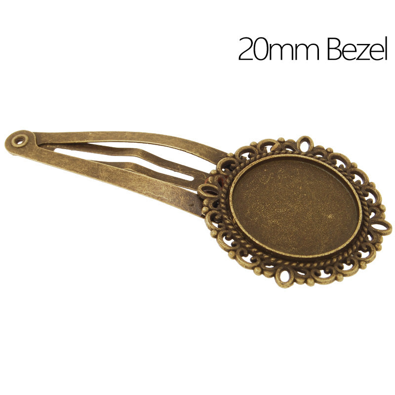 Metal Hair Clips with 20mm Round Setting base,Antique Bronze,20 Pieces/lot