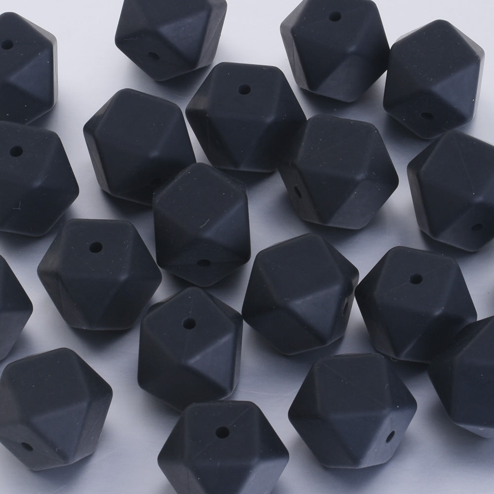 17*17*17MM Hexagon Silicone Teething Beads Sensory Beads BPA free silicone beading Food grade silicone black 10pcs