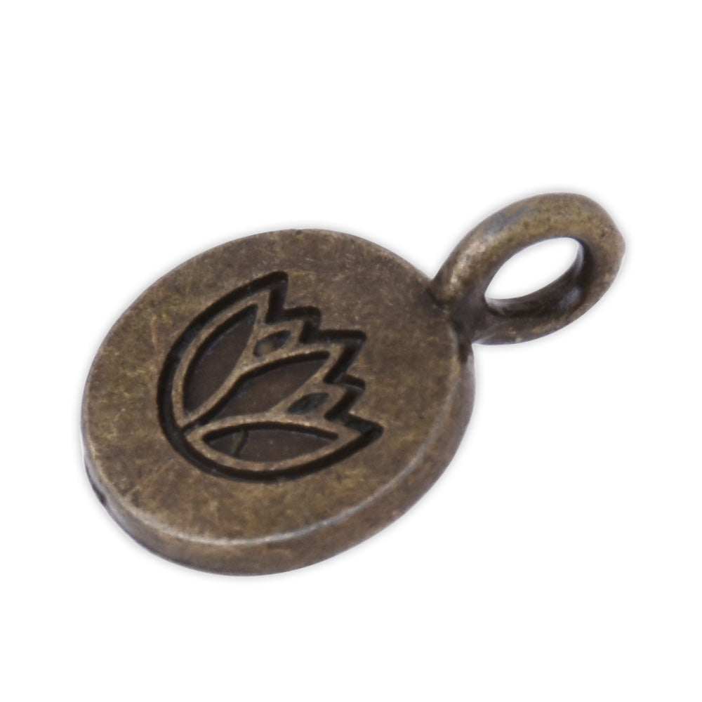 20 Round Metal Flower Charm Lotus pendant Vintage Charms Yoga Charms Antique Bronze  Lotus 10mm