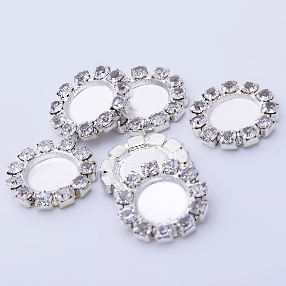 10 Silver Round Inner Size 8mm Claw Chain Base Jewelry accessories Metal Flatback Buttons Gemstone Bezel Pendant Tray Hair Accessories