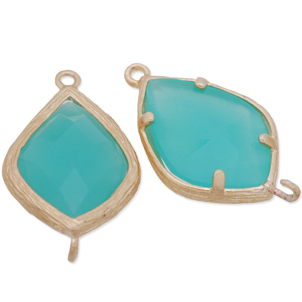 14x23mm matt gold plated framed glass,Faceted glass,pacific opal,connectors,gemstone bezel,Sold 5pcs/lot