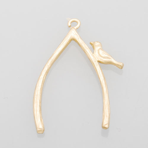2013-2014 Fashion 21*29MM  lovely modern charms,Wishbone with a little bird,Matte Gold,suit for necklace/bracelet/earring ect,sold 10pcs per pkg