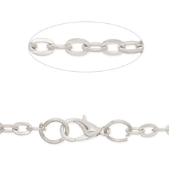 24 inch long flat necklace chain for pendant,3x5mm link size,Lobster Clasp end,Brass chain,Nickel plated,20pcs/lot