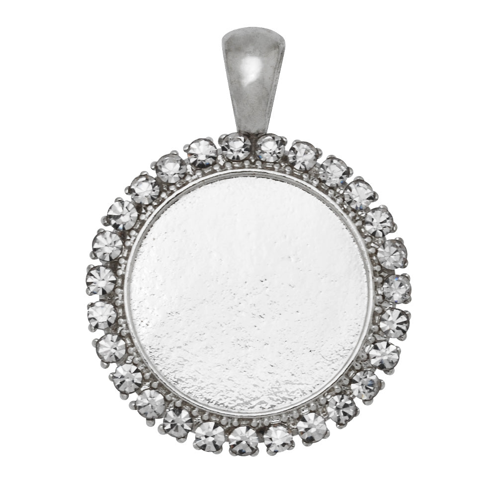 20mm Round Blank Cameo Pendant Trays Rhinestone Silver Plated Pendant Setting,Sold 10pcs/lot