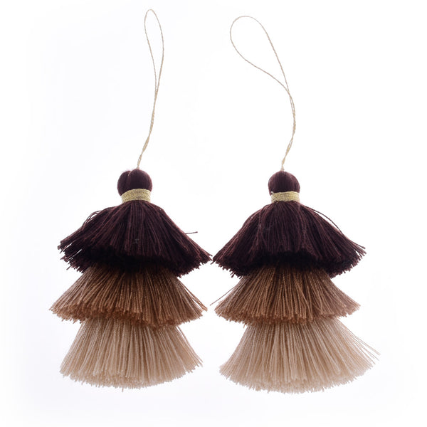 Cotton Tiered Tassel Three Tier Jewelry Tassels Quality Fashion Tassel Stack Necklace Earrings,2pcs/lot