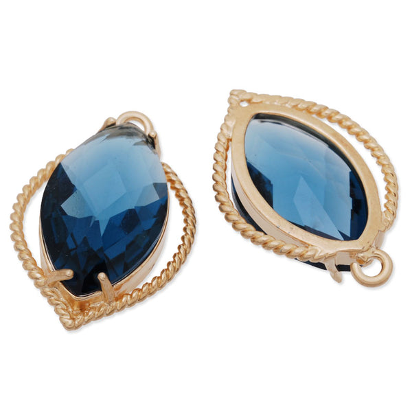 13x19mm matt gold plated framed glass,Faceted glass,montana,connectors,gemstone bezel,Sold 5pcs/lot