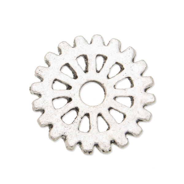 20PCS 15mm Antique Silver Gear Beads, Metal Steampunk, Gear Charms Connector, Cog Charms