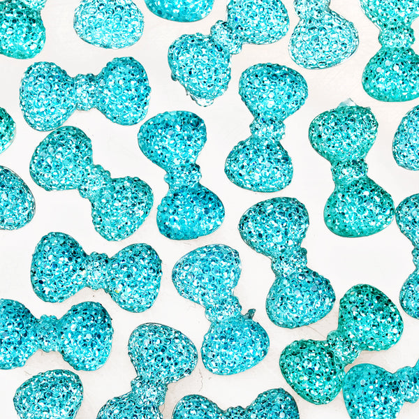 100 Light Blue Bow Tie Druzy Cabochons Kawaii Cabochons Resin Flat Back Faceted DIY Jewelry Findings 24mm