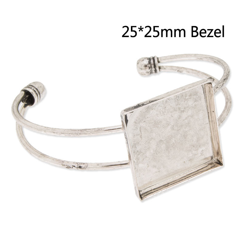 Bracelet with 1 inch Square Bezel,Antique silver,10 pcs/lot,little adjustable