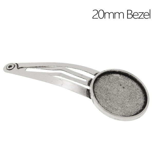 Blank Metal Bobby Pin Base,Hair Clips with 20mm Round Bezel Setting,Antique Silver,20 Pieces/lot
