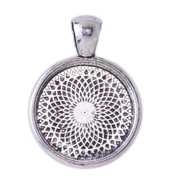 20mm  Antique Silver Round Cameo Cabochon Bezel  Base Setting Pendants Mini pendant trays 20pcs