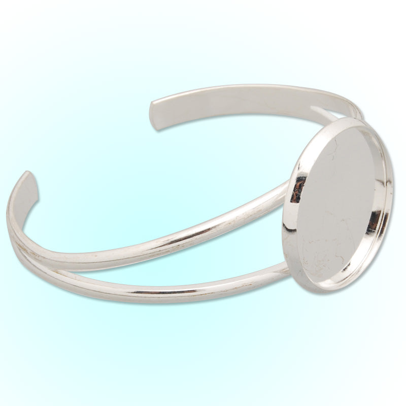 Bracelet With 27MM Round Setting,Cuff,Adjustable,Silver Plated,Lead Free And Nickel Free,Sold 10PCS Per Lot