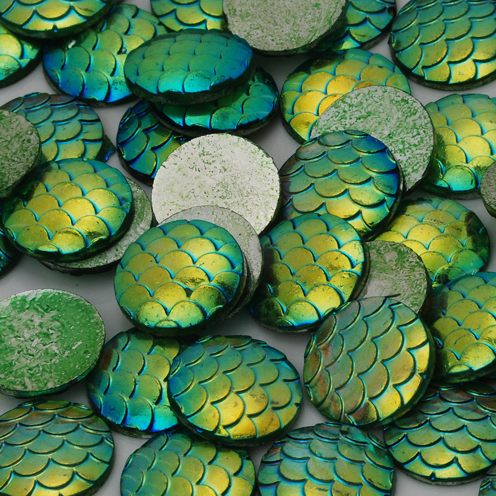 12mm Cameo Round Resin Cabochon,Iridescent Mermaid,Resin Jewelry,Green,Thickness 2.5mm,50pcs/lot