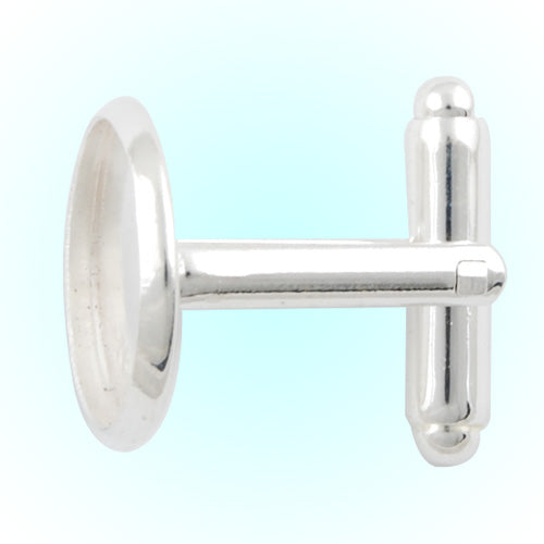 Silver Plated Cufflink Blanks with round bezel setting match 14mm cabochon