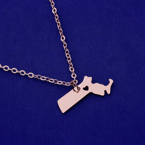 1 pcs about 30x16mm Rose Gold Stainless Steel pendant map necklace Stamping blank Jewelry supplies Massachusetts-MA 18 Gauges