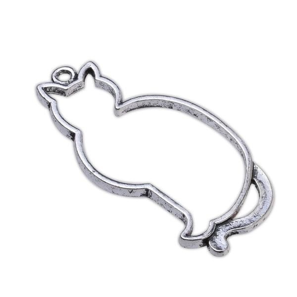 Silver Cat Open Bezel, Cat Open Back Bezel Setting for Resin, Resin Casting Bezels Diy Setting Design Frame - Pendant Blanks 20pcs