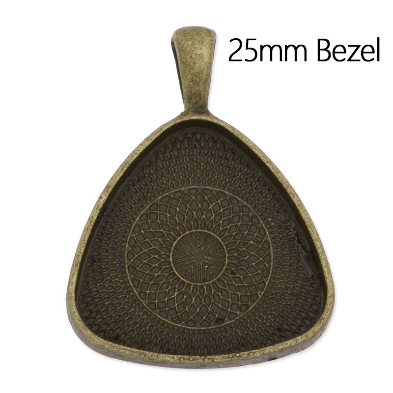25mm(1 inch) triangle pendant trays,cambered corner,Zinc Alloy filled,antique Bronze plated,20pcs/lot
