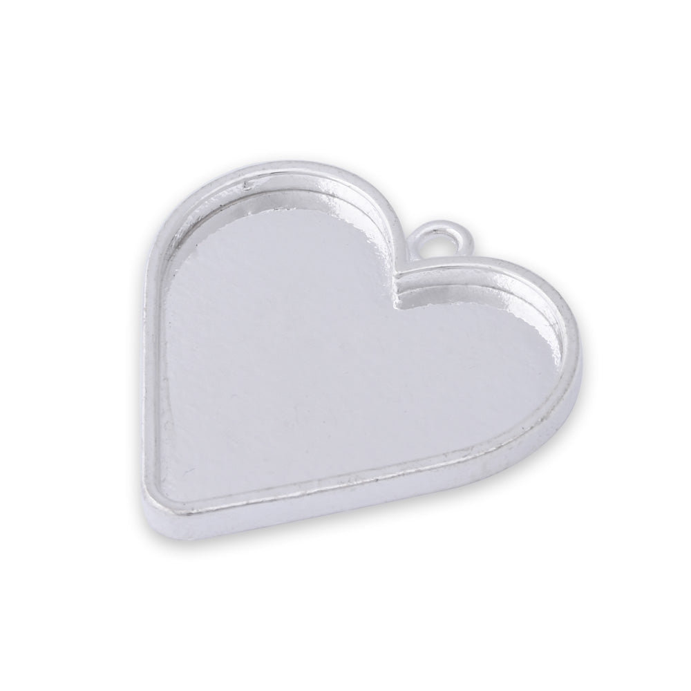 10 Silver 30mm Heart Blank Tray Pendant Cabochon Settings Bezel Diy Photo Jewelry Making