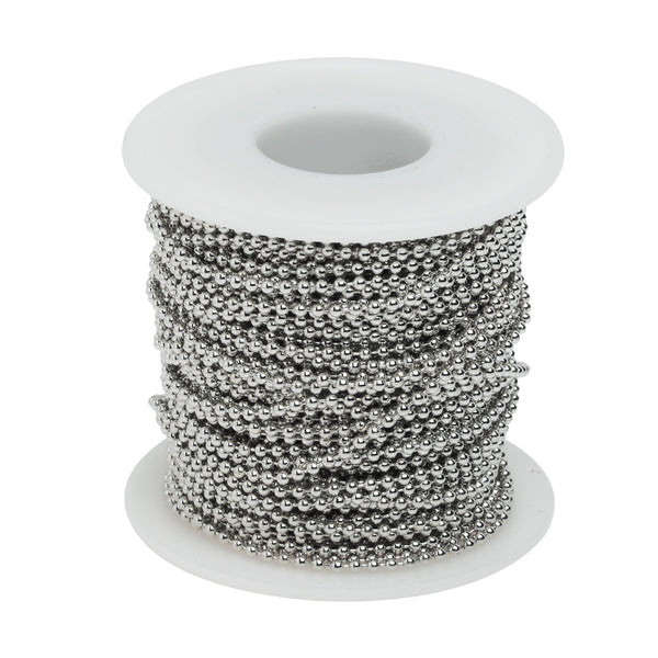 2.4MM Brass Nickel Plated Ball Chain,Handmade,Sold 25 Meters Per Roll