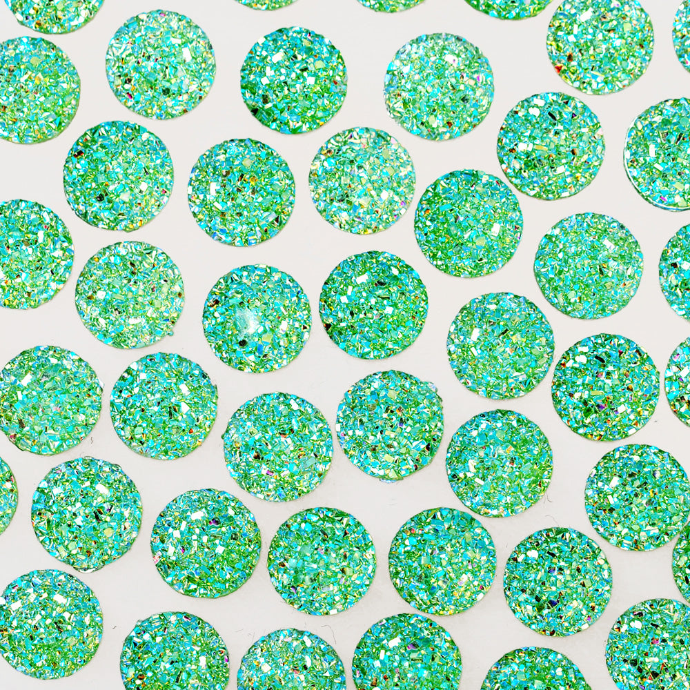 100 Green Round Litter Resin Cabochons Druzy Studs Mermaid Deco Jewelry Findings 12mm