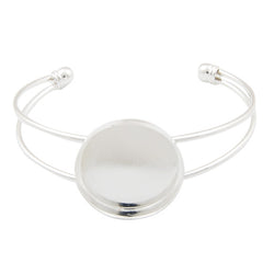 Bracelet With 25MM Round Setting,Cuff,Adjustable,Silver-Plated Brass,Lead Free And Nickel Free,Sold 10PCS Per Lot