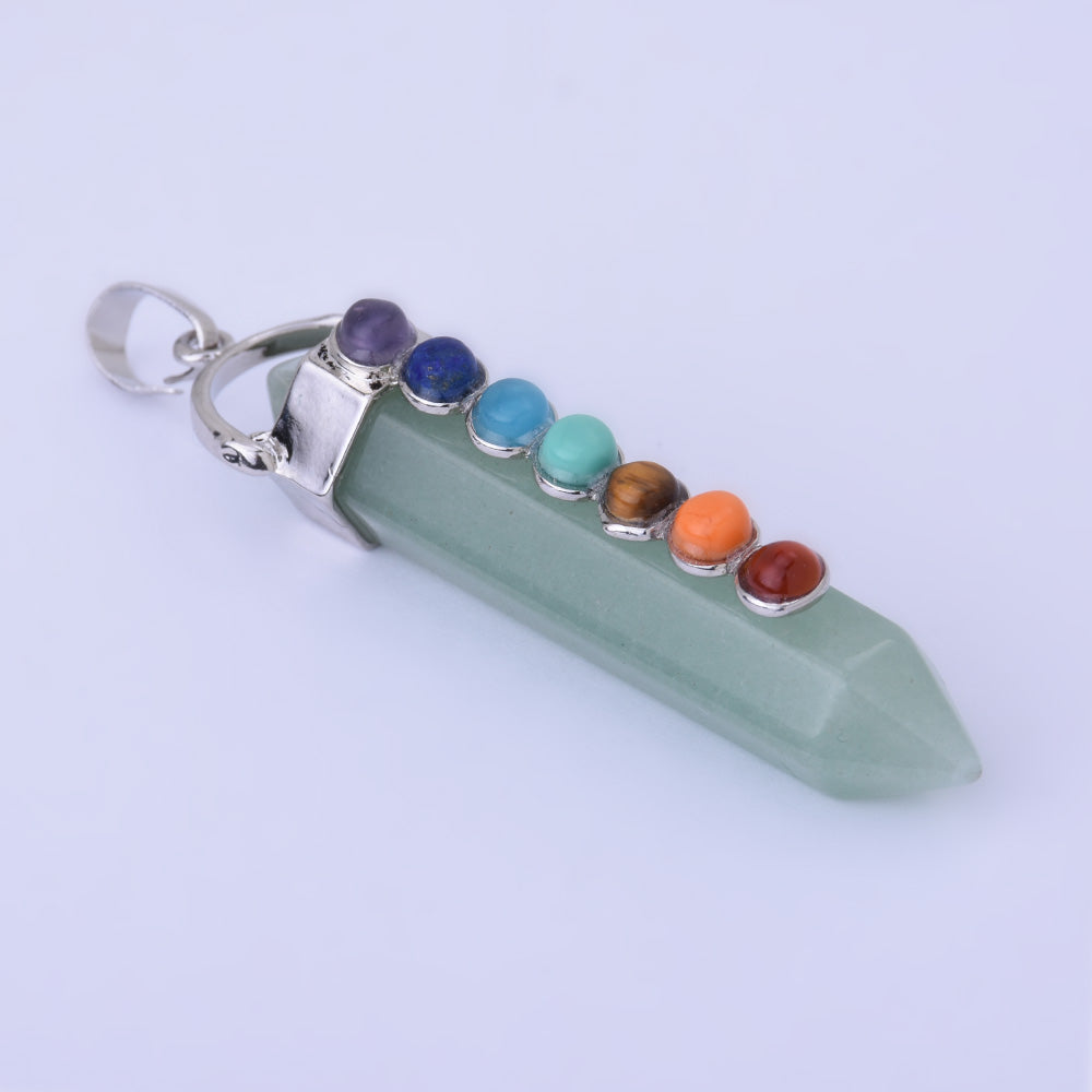 Natural Hexagonal Prism Beads Chakra Healing Gemstone Pendant 7 Chakra Pendant Quartz Point Pendant-aventurine 1PCS