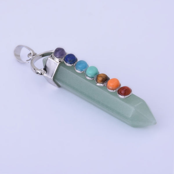 Natural Hexagonal Prism Beads Chakra Healing Gemstone Pendant 7 Chakra Pendant Quartz Point Pendant-aventurine 1PCS