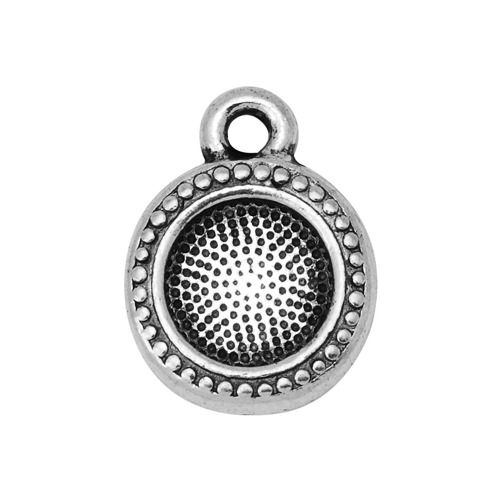 7mm Round Beaded Bezel Charm,Antique Silver Plated Pendnat Setting fit SS34,Jewelry Rhinestone holder,20PCS/lot